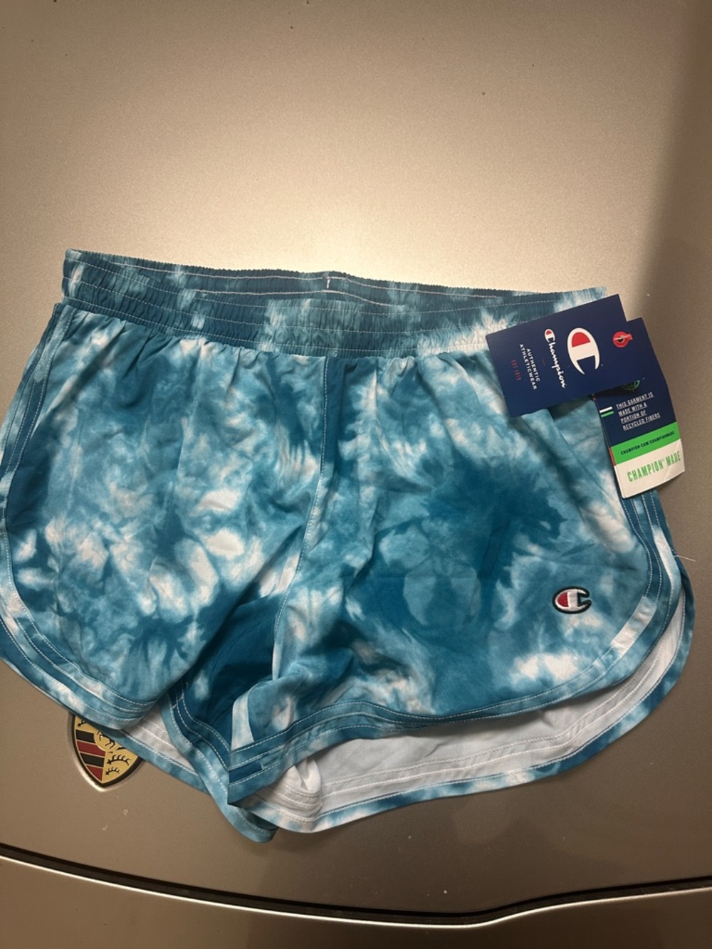 Champion Women's Teal and White Tie-Dye Athletic Shorts